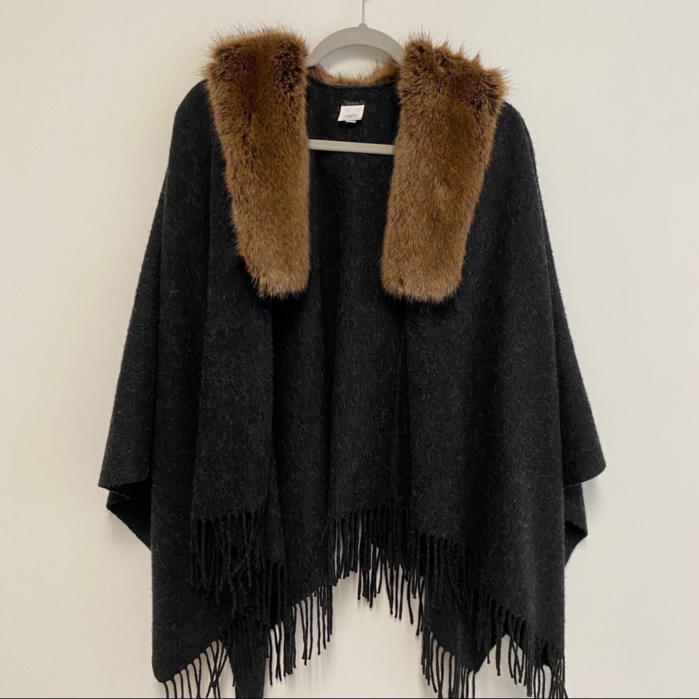 J Crew wool fur Scarf / wrap  with fringe